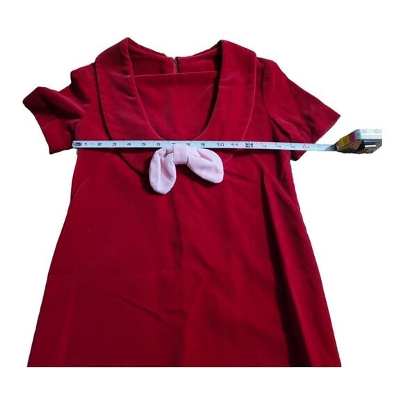 Red Velvet Scoop Neck Holiday Party Dress Retro Style Handmade Frock Girl SZ L - Picture 4 of 5